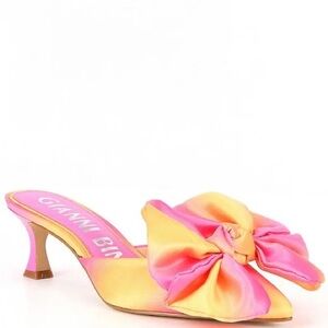 Gianni Bini Kary Ombre Satin Bow Dress Mules, Womens Sz 10M, Pink/Multi Color